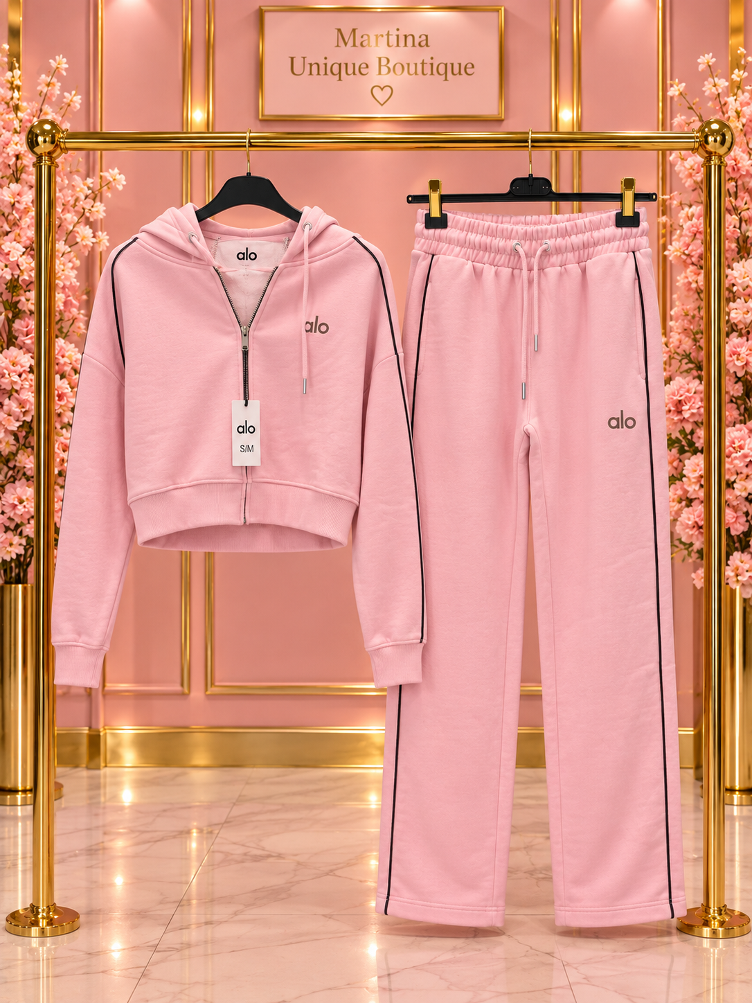 Pink ALO Pin Stripe Tracksuit